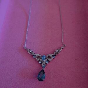 Helzberg Diamond Blue Topaz Sterling Silver Necklace With Diamond Accents